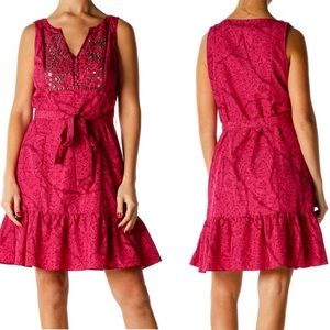 WHBM Sleeveless Printed Magenta Dress